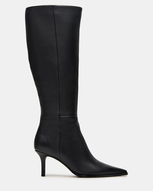 LINGO Black Leather Pointed-Toe Knee-High Women's Boot | Steve Madden