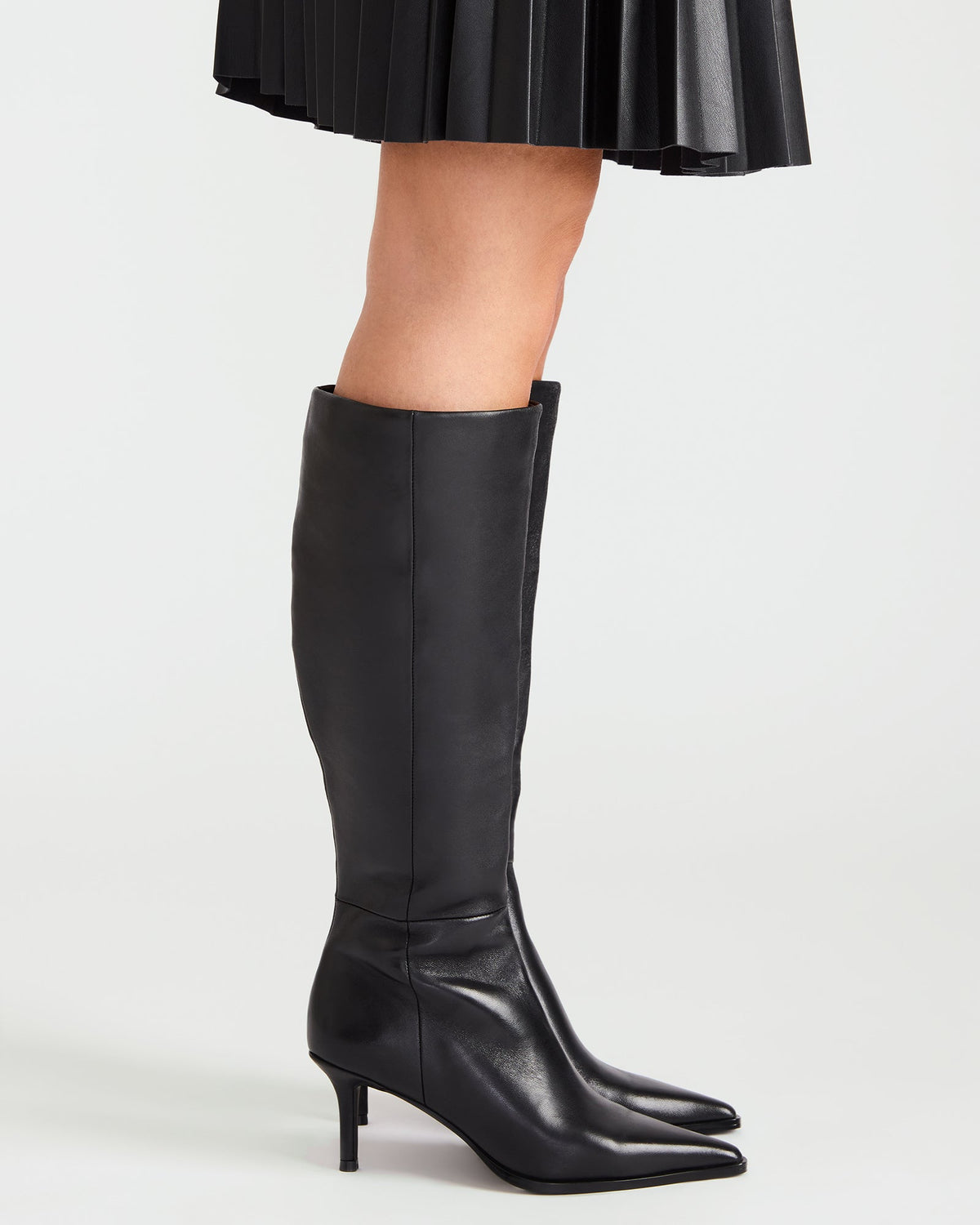 LINGO Black Leather Pointed-Toe Knee-High Women's Boot | Steve Madden