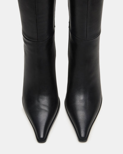 LINGO Black Leather Pointed-Toe Knee-High Women's Boot | Steve Madden