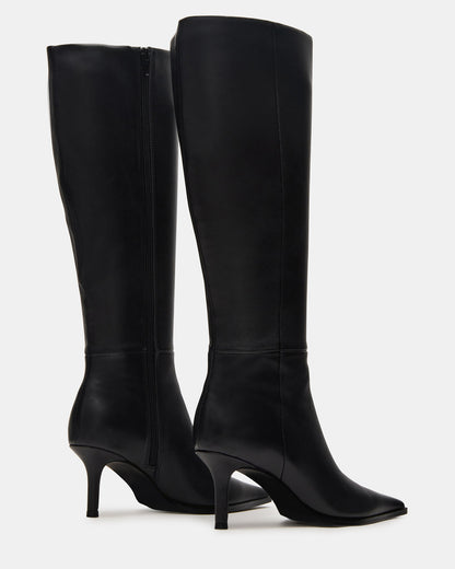 LINGO Black Leather Pointed-Toe Knee-High Women's Boot | Steve Madden