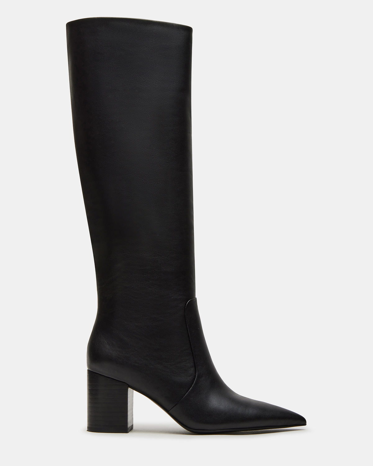 SKYLINE Black Leather Knee-High Pointed Toe Women's Boot | Steve Madden
