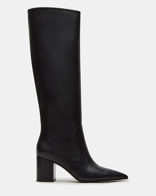 SKYLINE Black Leather Knee-High Pointed Toe Women's Boot | Steve Madden