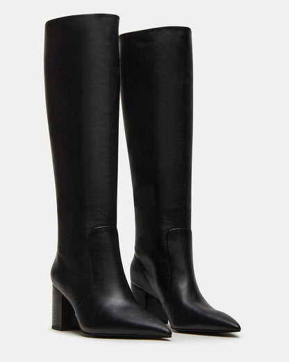 SKYLINE Black Leather Knee-High Pointed Toe Women's Boot | Steve Madden