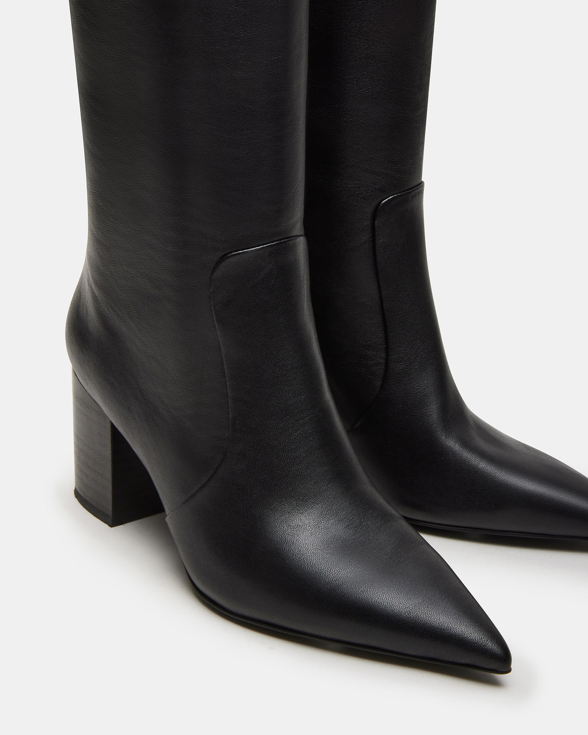 SKYLINE Black Leather Knee-High Pointed Toe Women's Boot | Steve Madden