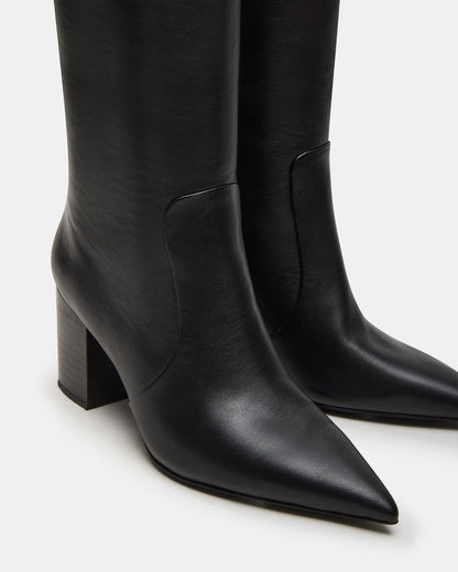 SKYLINE Black Leather Knee-High Pointed Toe Women's Boot | Steve Madden