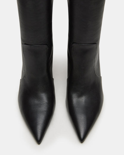 SKYLINE Black Leather Knee-High Pointed Toe Women's Boot | Steve Madden