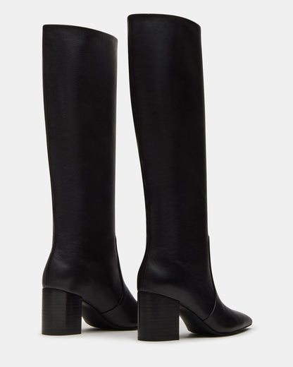 SKYLINE Black Leather Knee-High Pointed Toe Women's Boot | Steve Madden