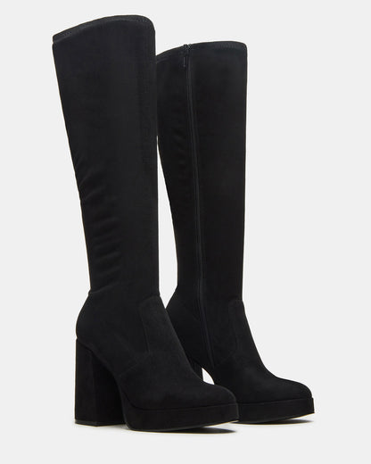 TWAIN Black Knee-High Block Heel Women's Boot | Steve Madden