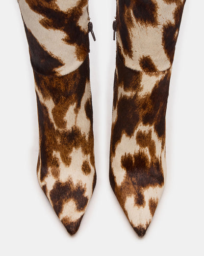 NITRO Brown Cow Print Wide Calf Pointed-Toe Stiletto Heel Knee-High Women's Boots | Steve Madden