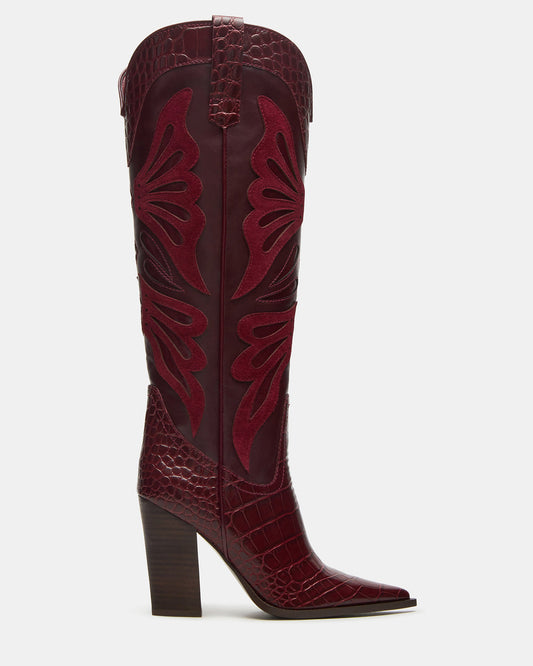 KAZ Burgundy Pointed-Toe Knee-High Block Heel Western Women's Boot | Steve Madden