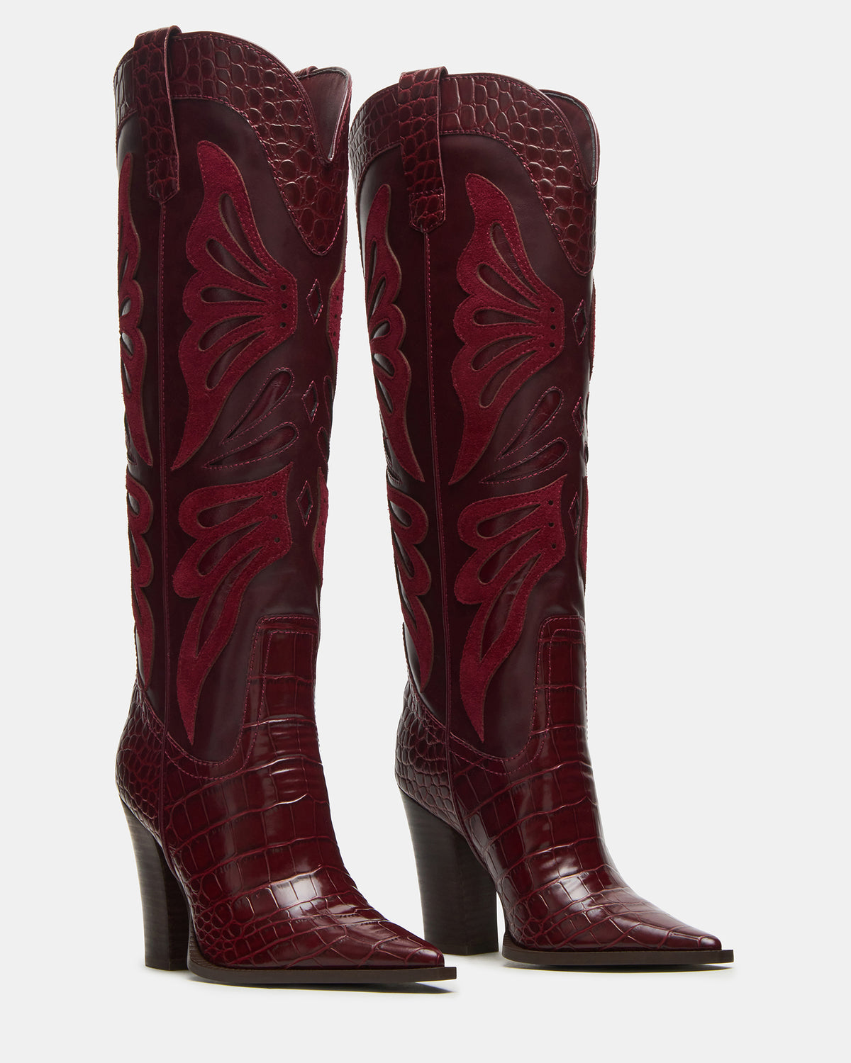 KAZ Burgundy Pointed-Toe Knee-High Block Heel Western Women's Boot | Steve Madden
