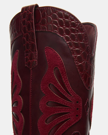 KAZ Burgundy Pointed-Toe Knee-High Block Heel Western Women's Boot | Steve Madden