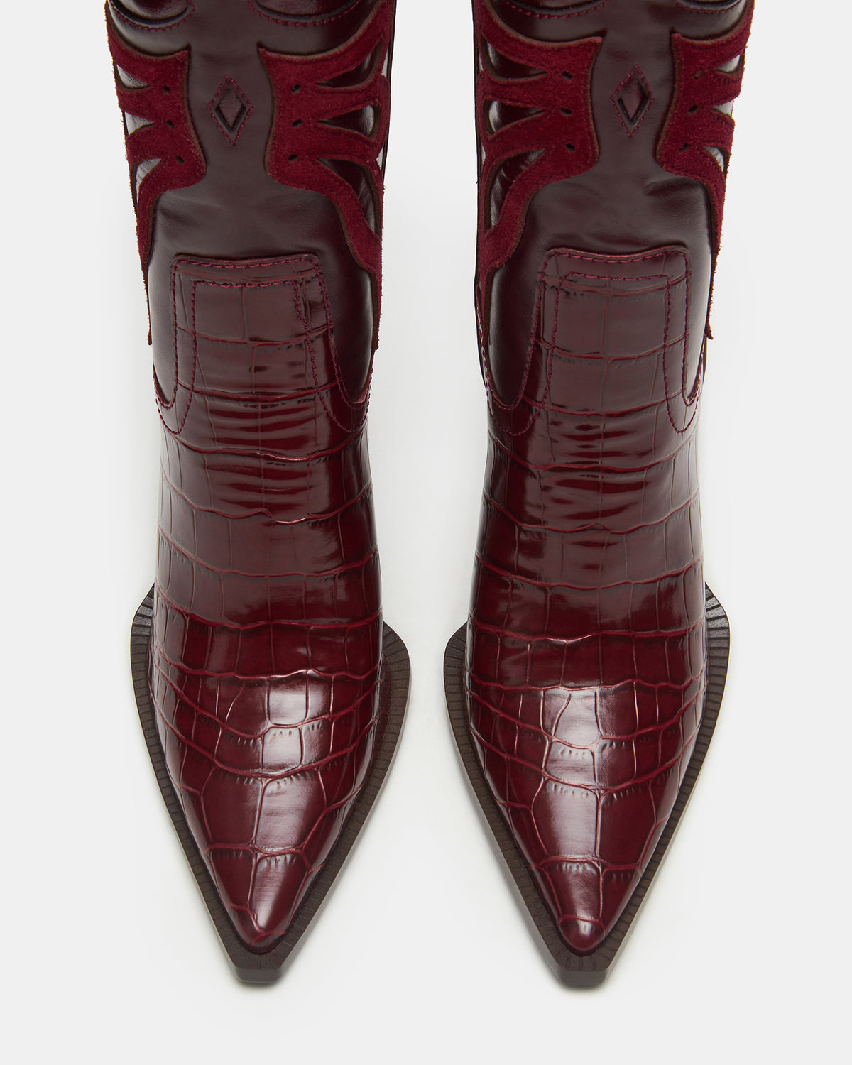 KAZ Burgundy Pointed-Toe Knee-High Block Heel Western Women's Boot | Steve Madden