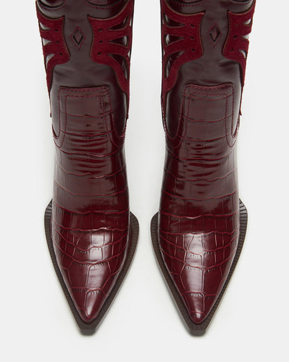 KAZ Burgundy Pointed-Toe Knee-High Block Heel Western Women's Boot | Steve Madden