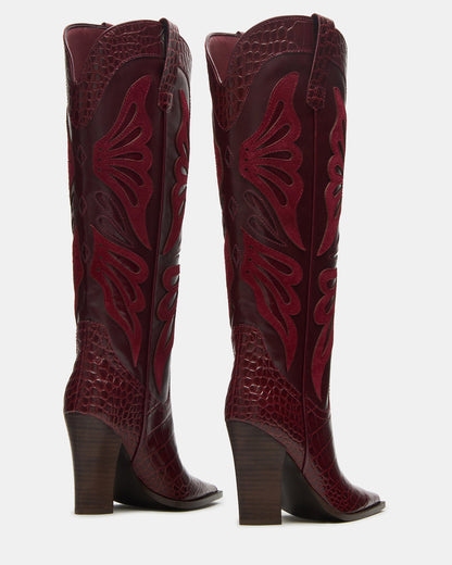 KAZ Burgundy Pointed-Toe Knee-High Block Heel Western Women's Boot | Steve Madden