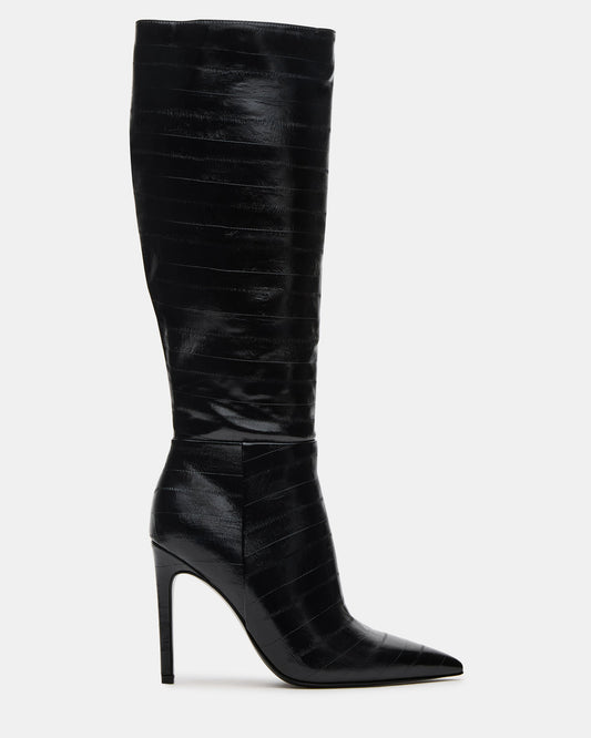 NITRO Black Eel Pointed-Toe Stiletto Heel Knee-High Women's Boots | Steve Madden