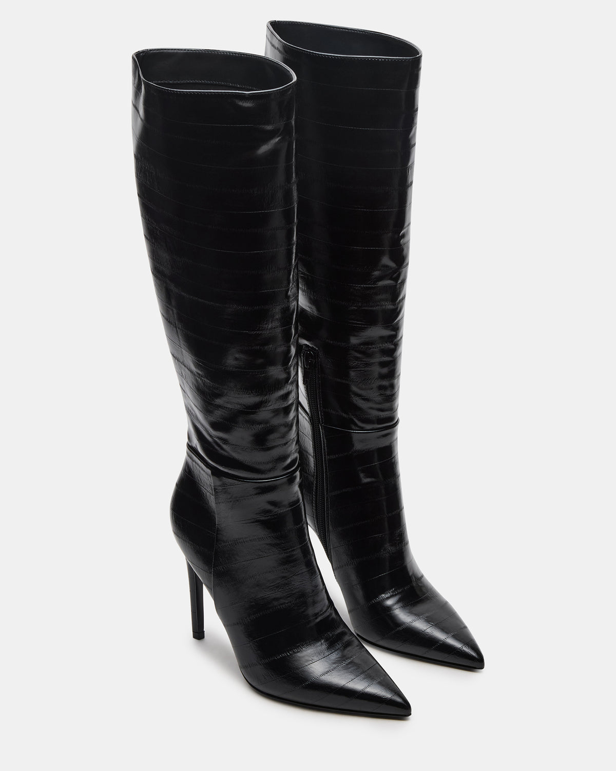NITRO Black Eel Pointed-Toe Stiletto Heel Knee-High Women's Boots | Steve Madden