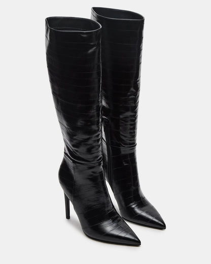 NITRO Black Eel Pointed-Toe Stiletto Heel Knee-High Women's Boots | Steve Madden