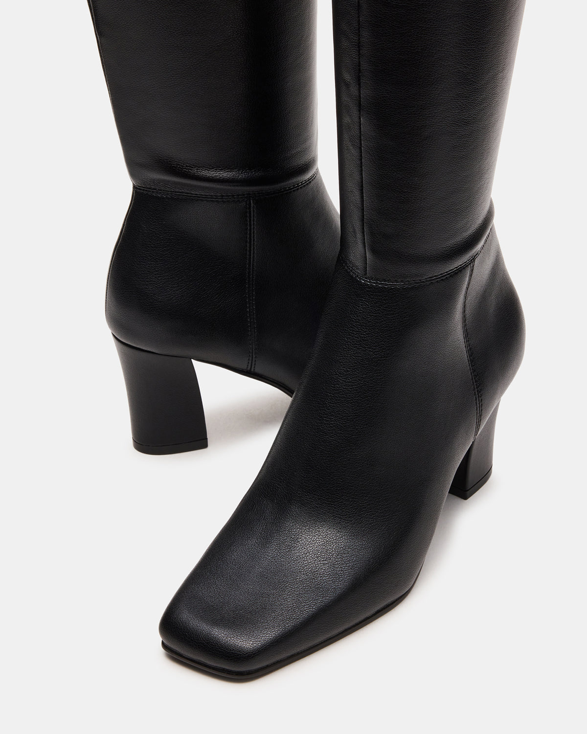 ELLIOT Black Square-Toe Knee-High Block Heel Women's Boot | Steve Madden