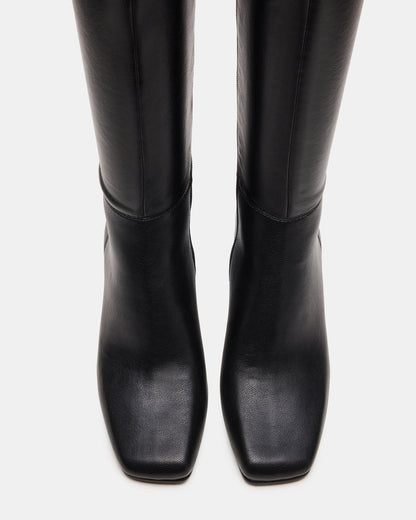 ELLIOT Black Square-Toe Knee-High Block Heel Women's Boot | Steve Madden