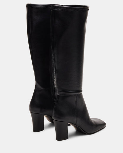 ELLIOT Black Square-Toe Knee-High Block Heel Women's Boot | Steve Madden