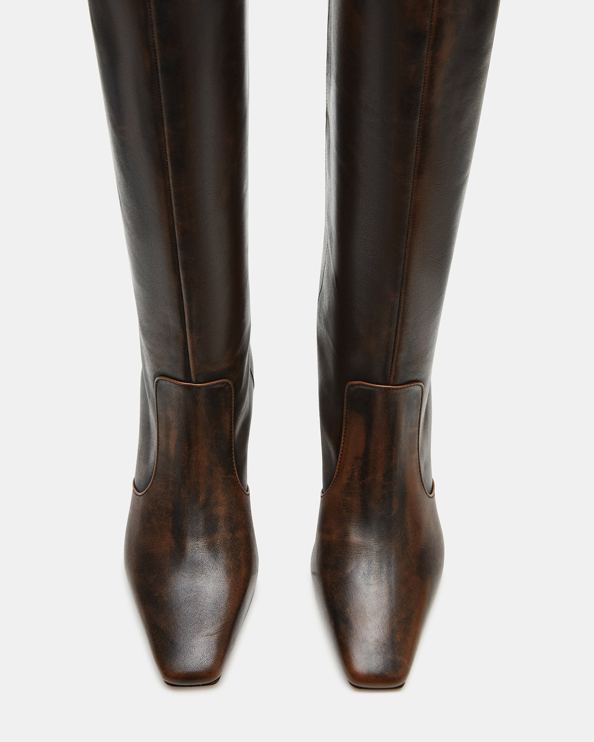 LANDER Brown Distressed Knee-High Kitten Heel Women's Boot | Steve Madden