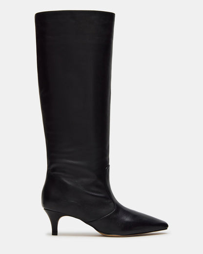 LANDER Black Leather Knee-High Kitten Heel Women's Boot | Steve Madden