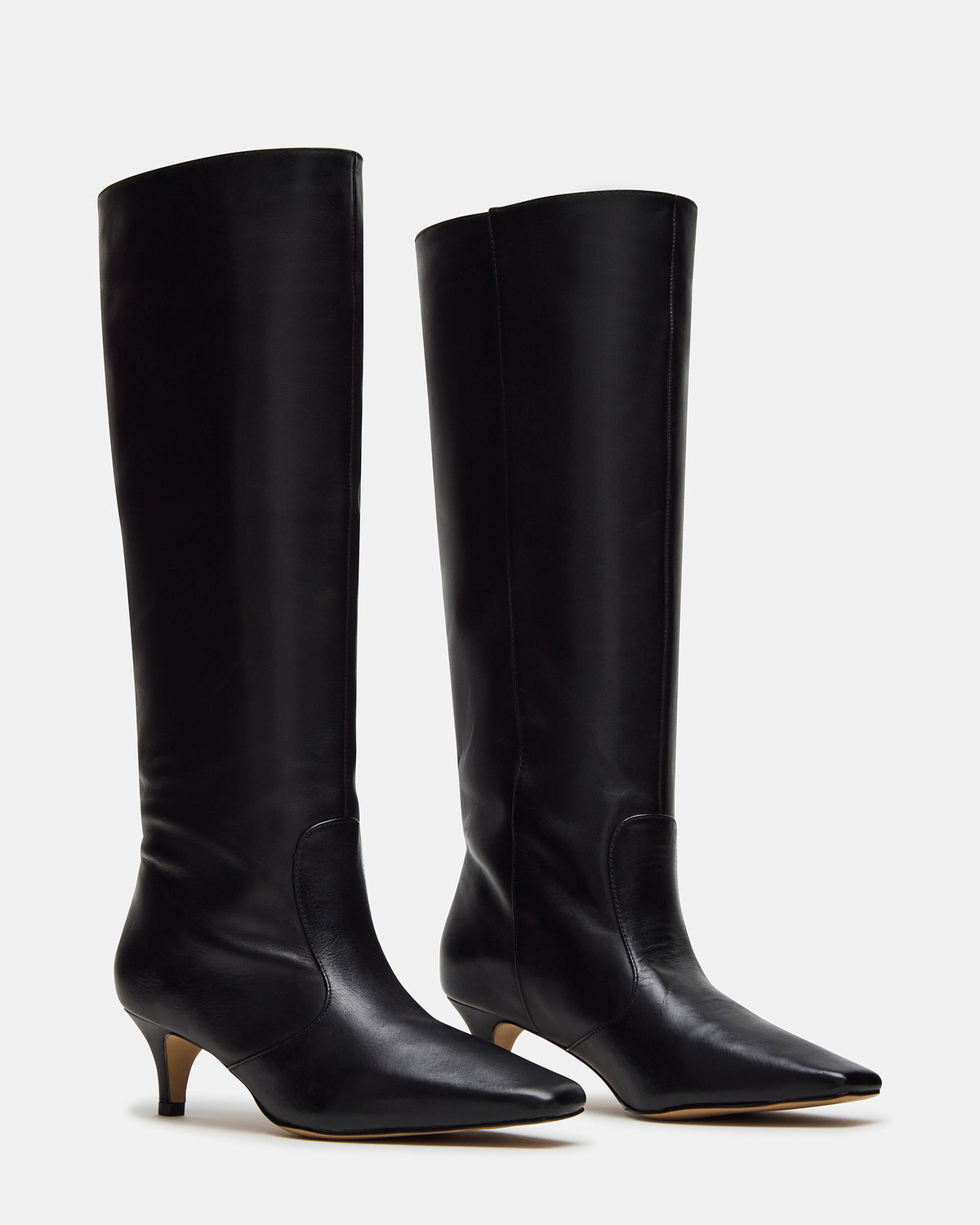 LANDER Black Leather Knee-High Kitten Heel Women's Boot | Steve Madden