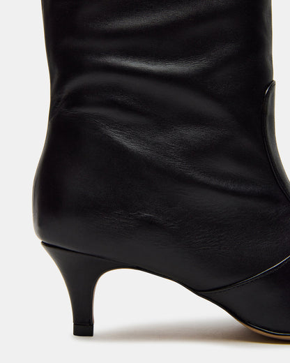 LANDER Black Leather Knee-High Kitten Heel Women's Boot | Steve Madden