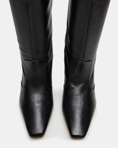 LANDER Black Leather Knee-High Kitten Heel Women's Boot | Steve Madden