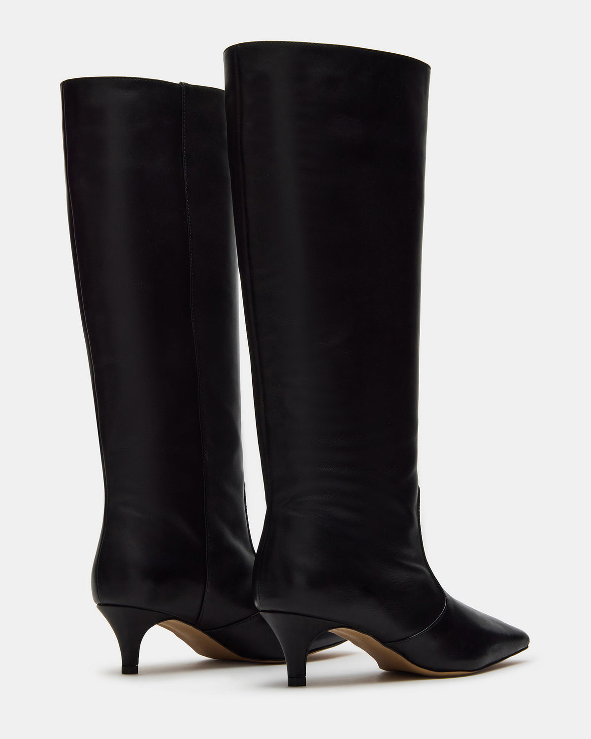 LANDER Black Leather Knee-High Kitten Heel Women's Boot | Steve Madden