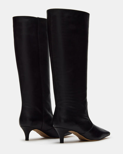 LANDER Black Leather Knee-High Kitten Heel Women's Boot | Steve Madden