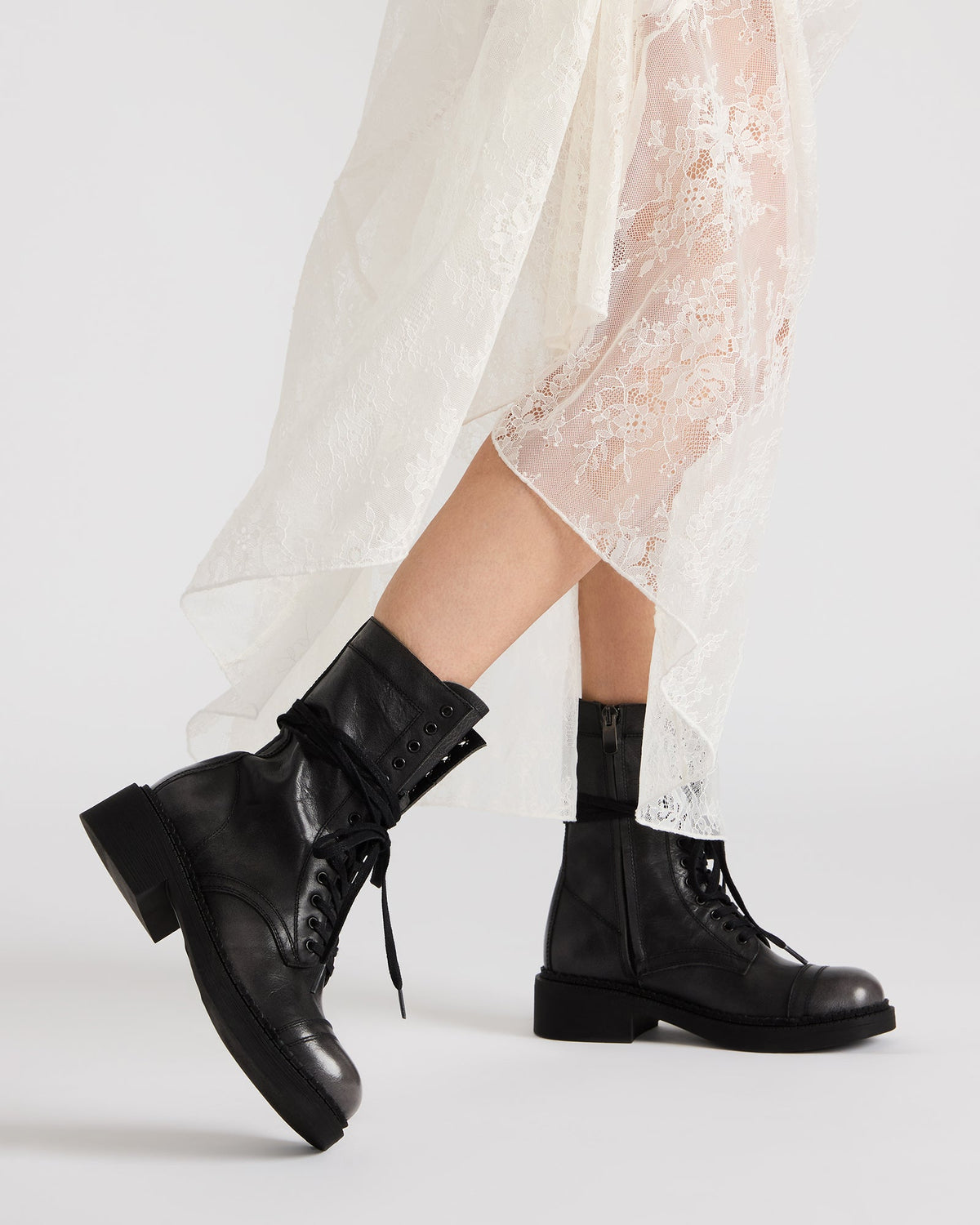 CRIMSON Black Distressed Moto Combat Women's Ankle Booties | Steve Madden