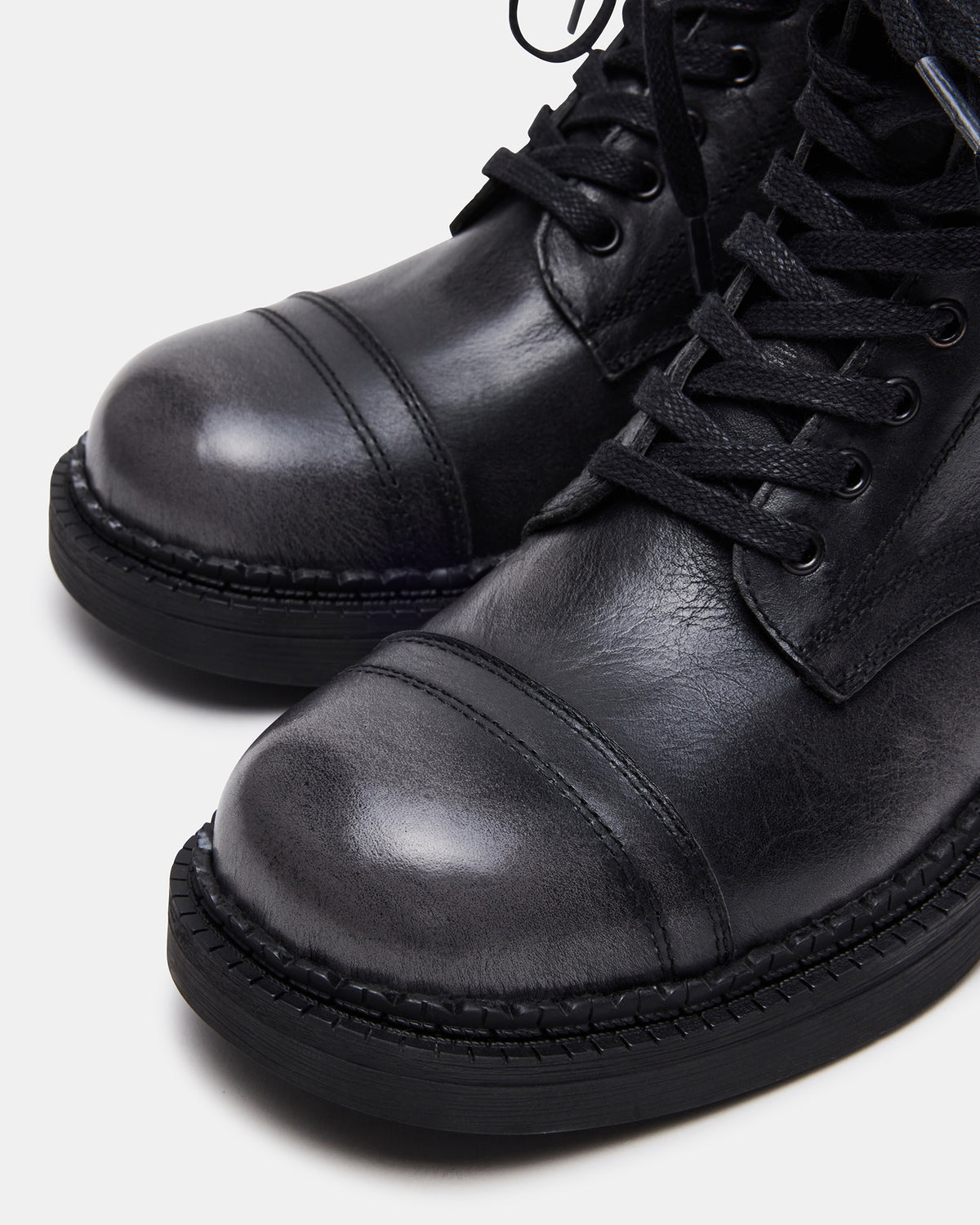 CRIMSON Black Distressed Moto Combat Women's Ankle Booties | Steve Madden