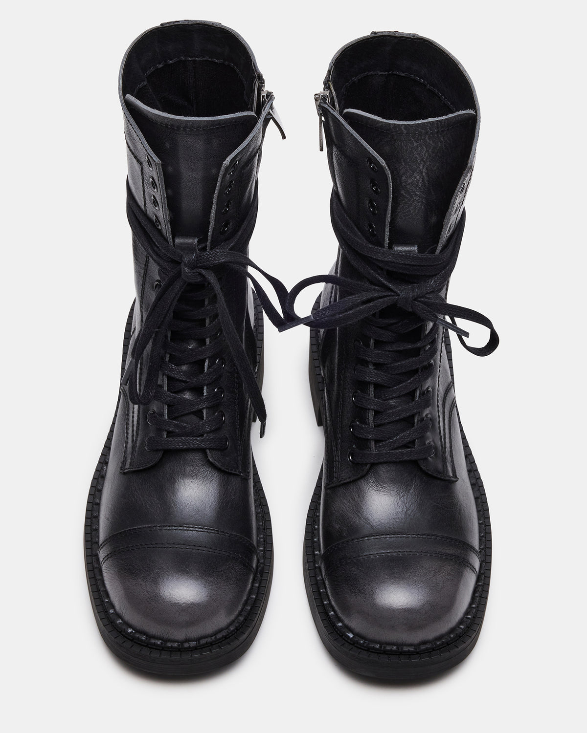 CRIMSON Black Distressed Moto Combat Women's Ankle Booties | Steve Madden