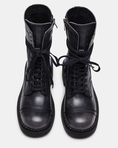 CRIMSON Black Distressed Moto Combat Women's Ankle Booties | Steve Madden