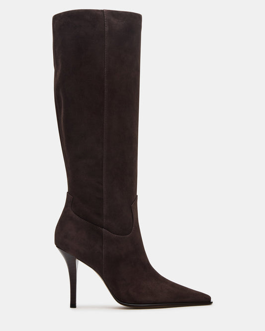 WESCOT Brown Suede Square-Toe Knee-High Heeled Women's Boot | Steve Madden