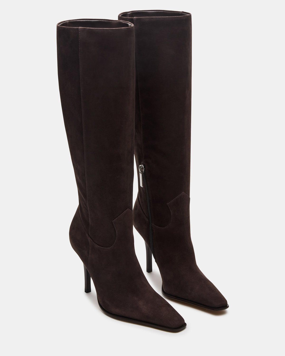 WESCOT Brown Suede Square-Toe Knee-High Heeled Women's Boot | Steve Madden