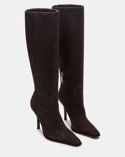WESCOT Brown Suede Square-Toe Knee-High Heeled Women's Boot | Steve Madden
