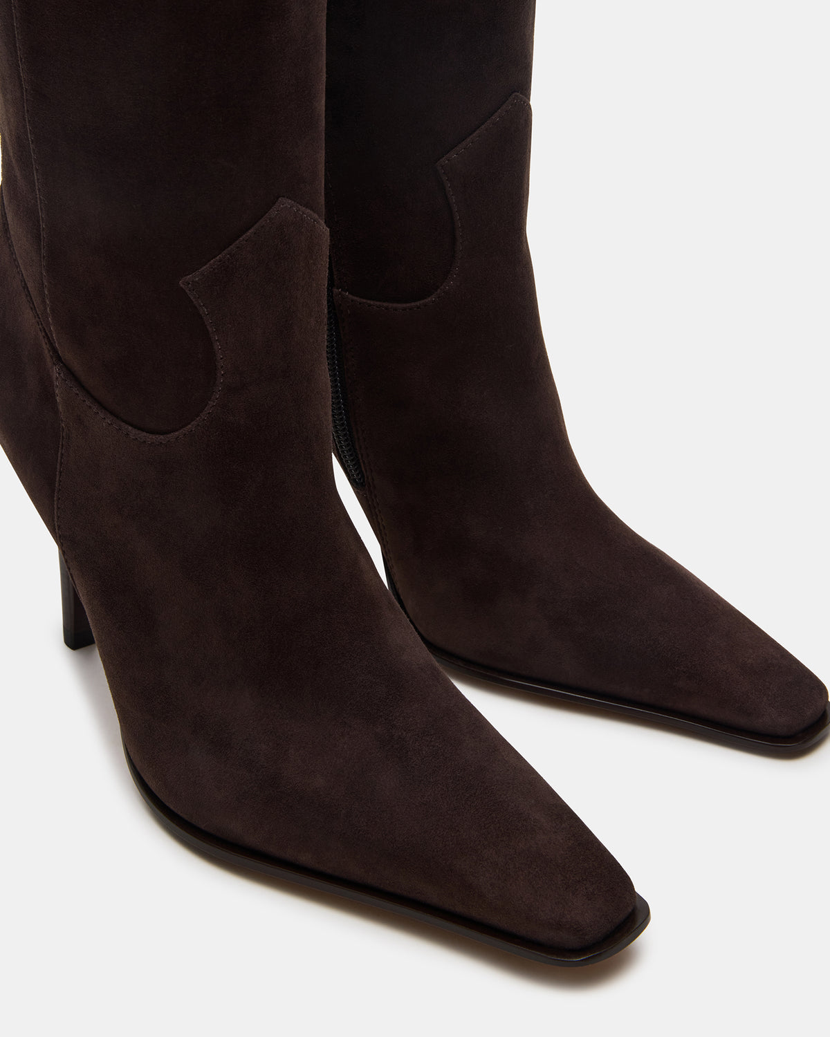 WESCOT Brown Suede Square-Toe Knee-High Heeled Women's Boot | Steve Madden