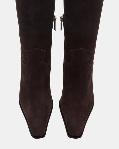 WESCOT Brown Suede Square-Toe Knee-High Heeled Women's Boot | Steve Madden