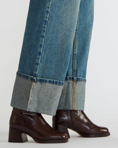 LATCHES Brown Leather Square-Toe Block Heel Women's Ankle Boot | Steve Madden