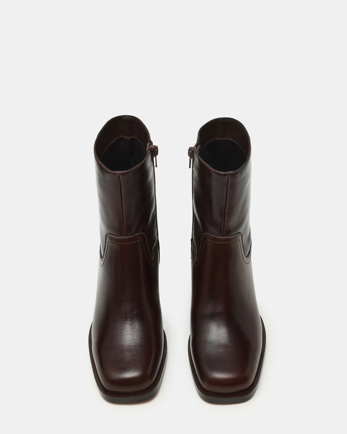 LATCHES Brown Leather Square-Toe Block Heel Women's Ankle Boot | Steve Madden