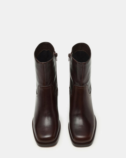 LATCHES Brown Leather Square-Toe Block Heel Women's Ankle Boot | Steve Madden