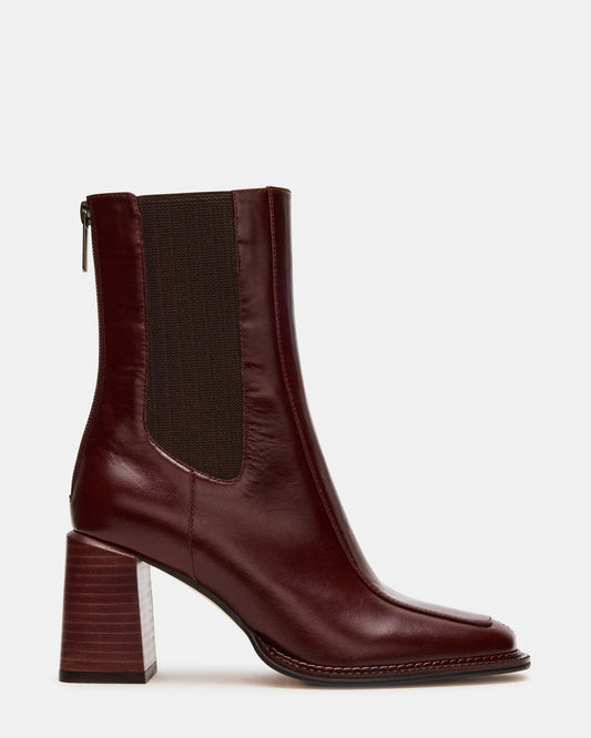 DOWNTOWN Brown Leather Women's Chelsea Block Heel Ankle Boot | Steve Madden