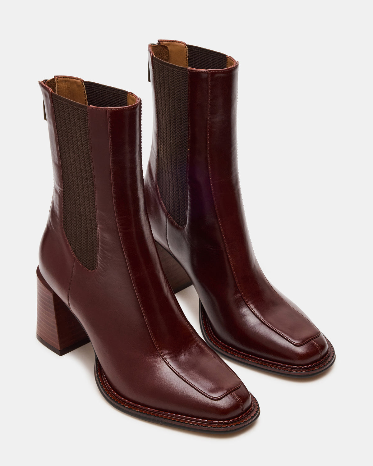 DOWNTOWN Brown Leather Women's Chelsea Block Heel Ankle Boot | Steve Madden