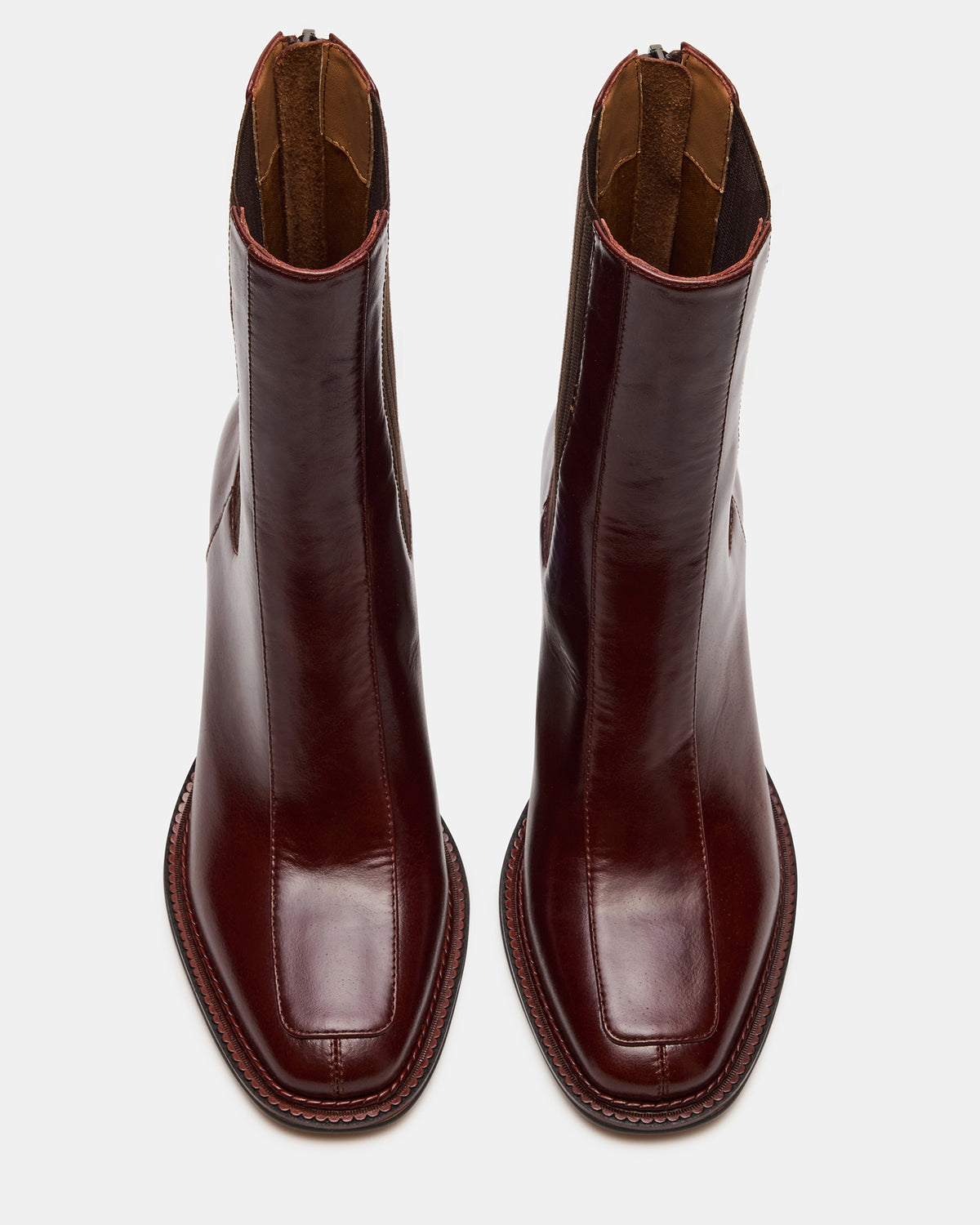 DOWNTOWN Brown Leather Women's Chelsea Block Heel Ankle Boot | Steve Madden