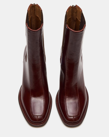 DOWNTOWN Brown Leather Women's Chelsea Block Heel Ankle Boot | Steve Madden