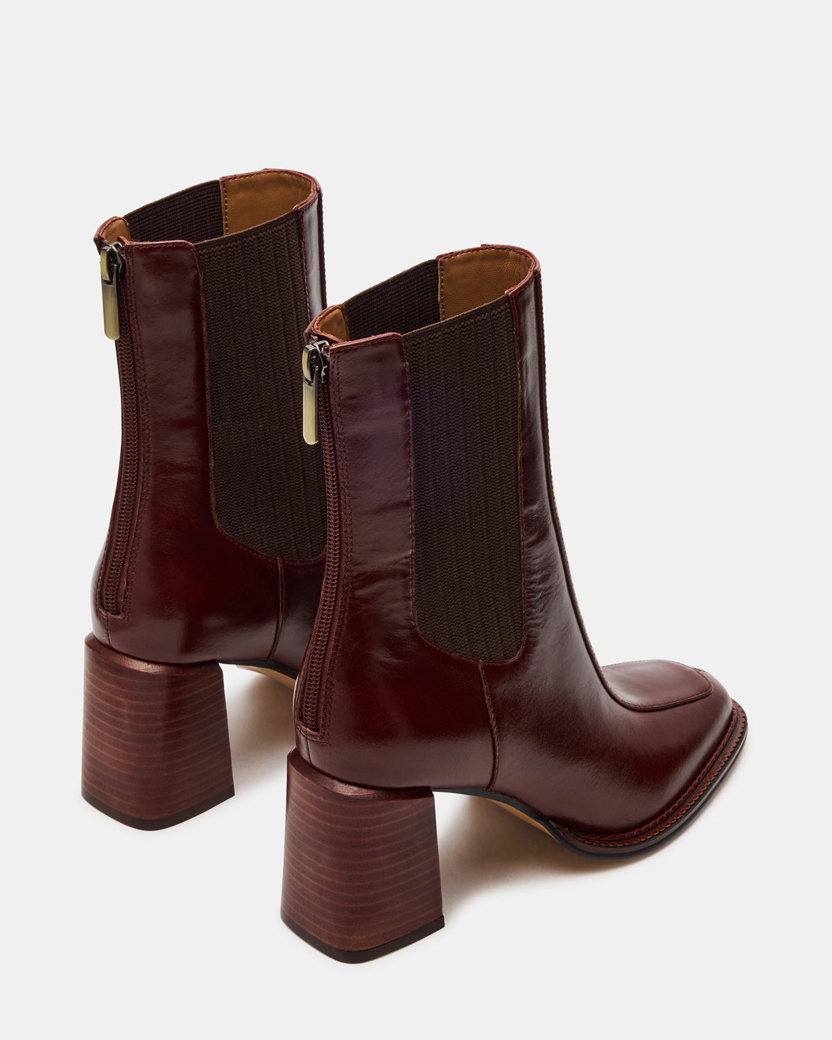 DOWNTOWN Brown Leather Women's Chelsea Block Heel Ankle Boot | Steve Madden