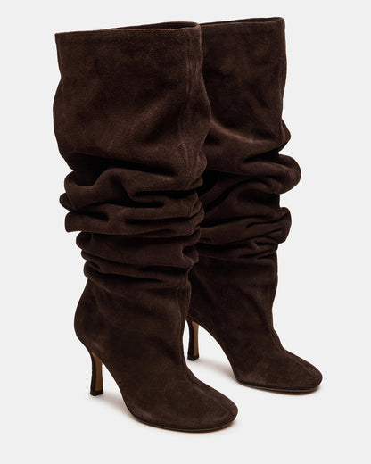 ALLISON Brown Suede Over-The-Knee Heeled Women's Boot | Steve Madden